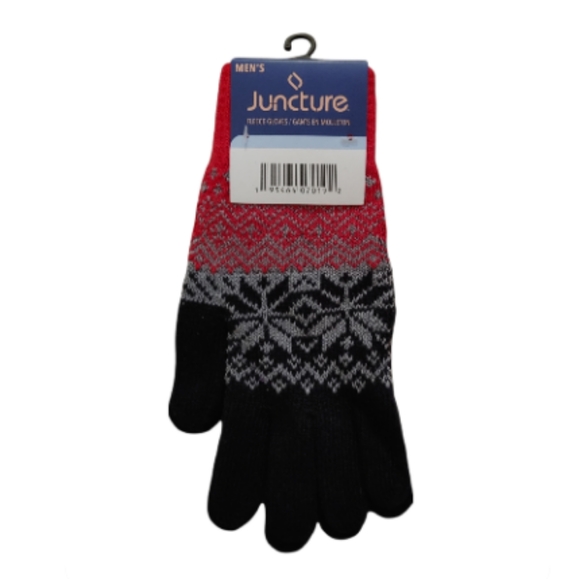 NEW Juncture Men's Red Gray & Black Fair Isle Fleece Gloves - Picture 3 of 3